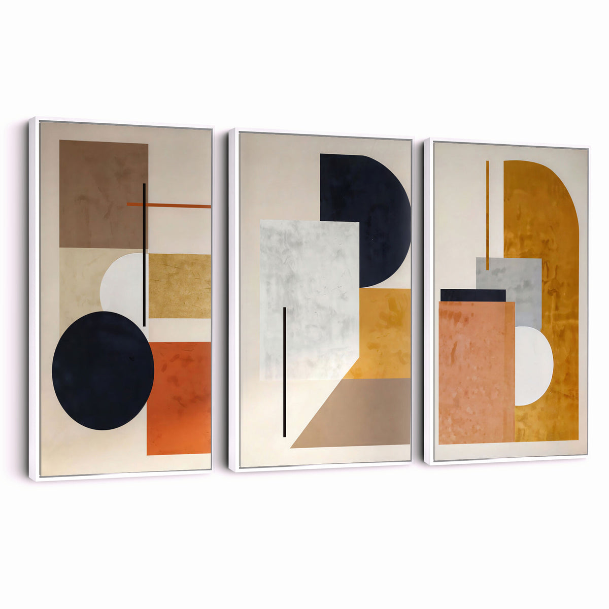 87361249-MGV-CV-48X32-3P - Mid Century Modern Geometric Canvas Wall Art, Abstract Triptych Print