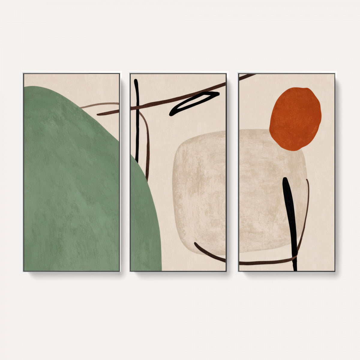 46798824-MGV-CV-48X32-3P - Mid Century Modern Geometric Canvas Wall Art, Abstract Triptych Print