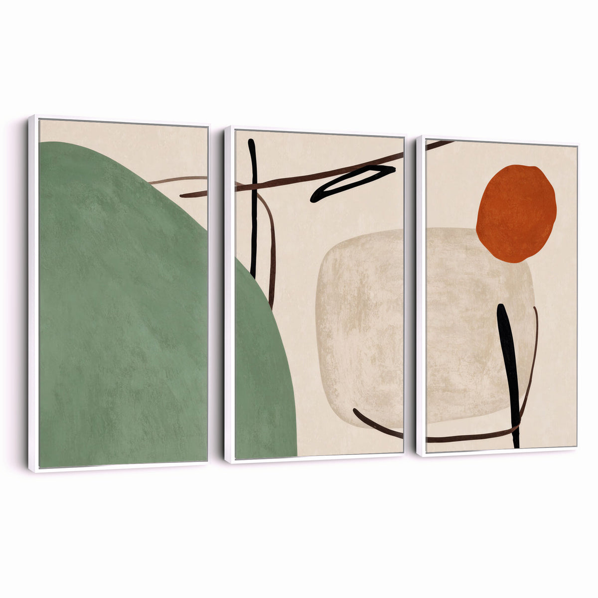 46798824-MGV-CV-48X32-3P - Mid Century Modern Geometric Canvas Wall Art, Abstract Triptych Print
