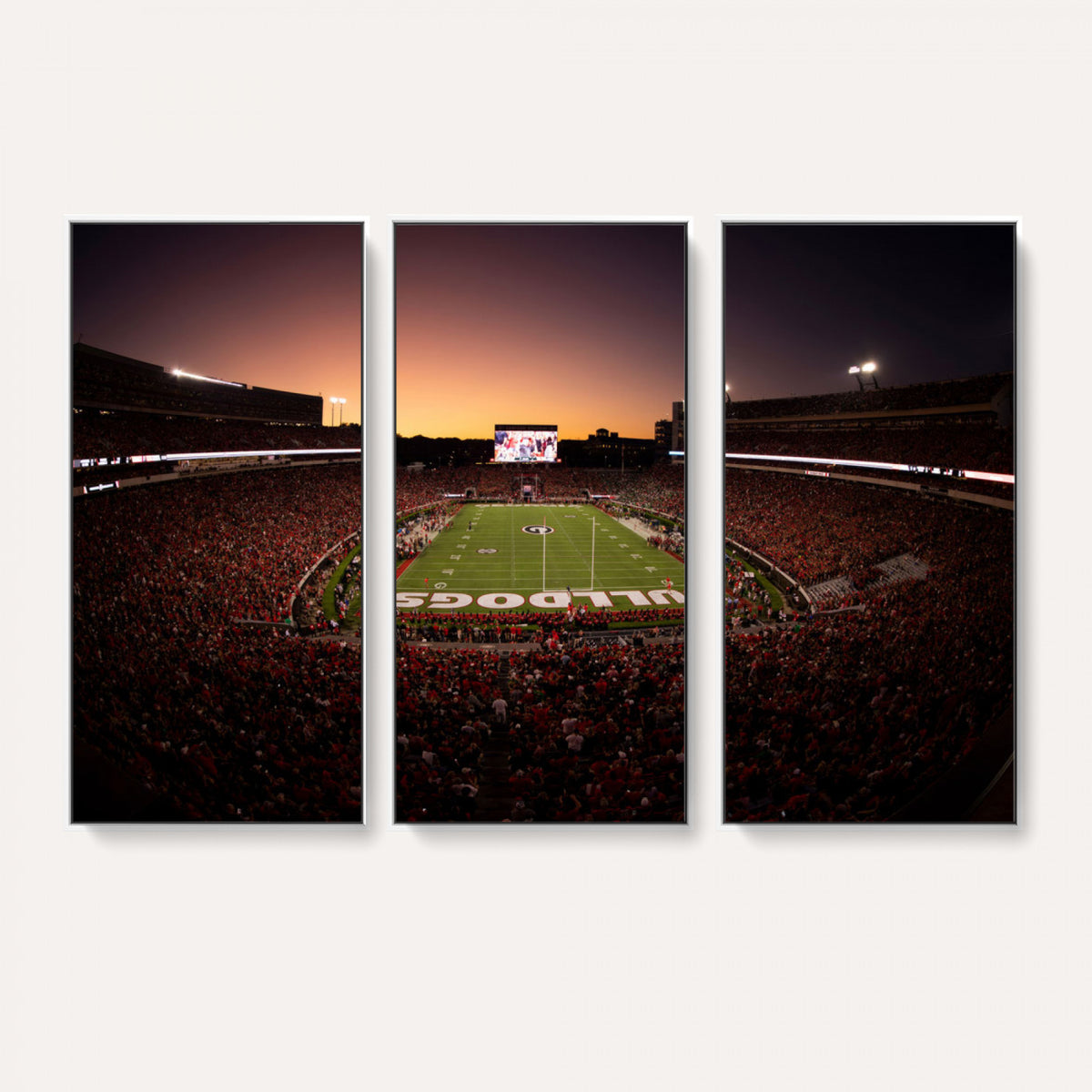 97720998-_Poster-30x20 - Georgia Bulldogs Stadium Sunset Canvas Print 3 Piece Framed Wall Art Extra Large Floating Frame Sports Poster Made in USA