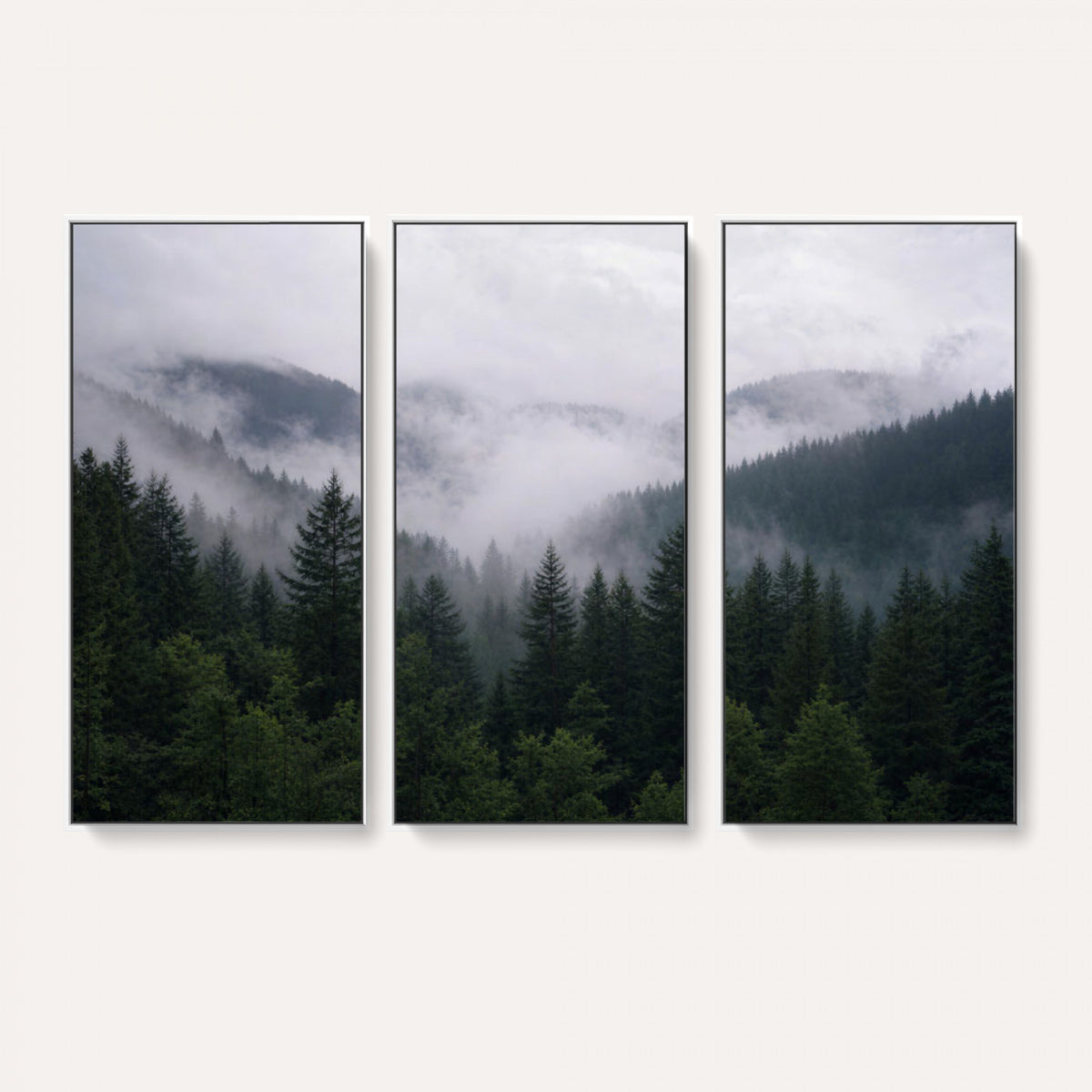 25432119-_Poster-30x20 - Misty Mountain Pine Forest Canvas Print 3 Piece Framed Wall Art Extra Large Floating Frame Nature Poster Made in USA