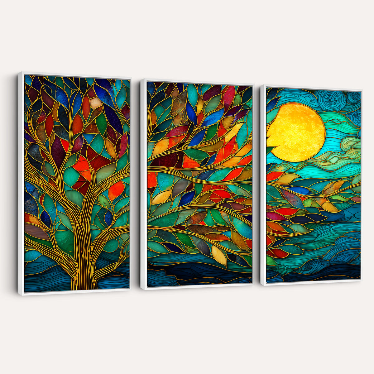 11877152-MGV-CV-36X24 - Stained Glass Tree Of Life Wall Art - Vibrant Mosaic Nature Home Decor