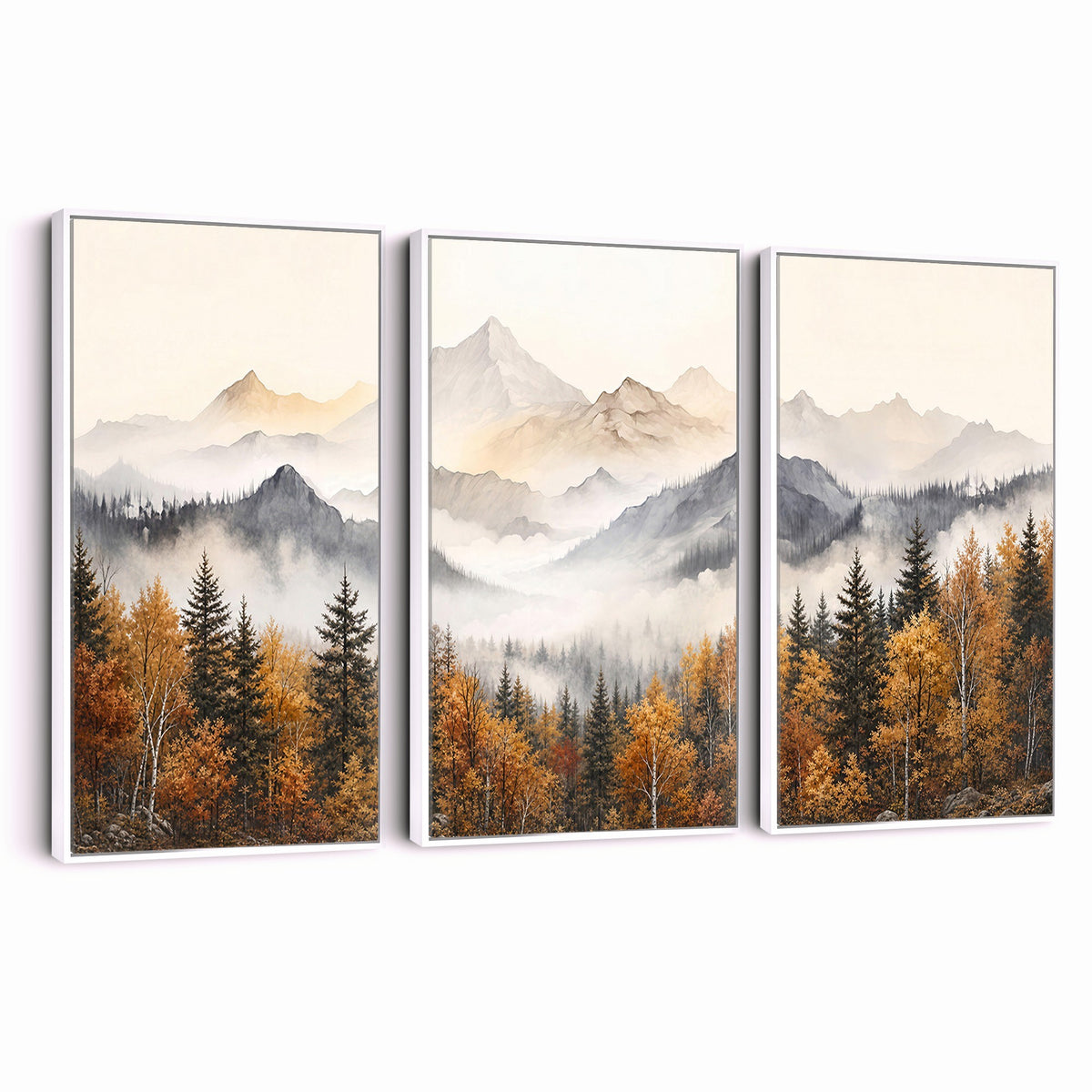 19544118-_Poster-30x20 - Misty Mountain Autumn Forest Canvas Wall Art - Watercolor Fall Nature Landscape Print