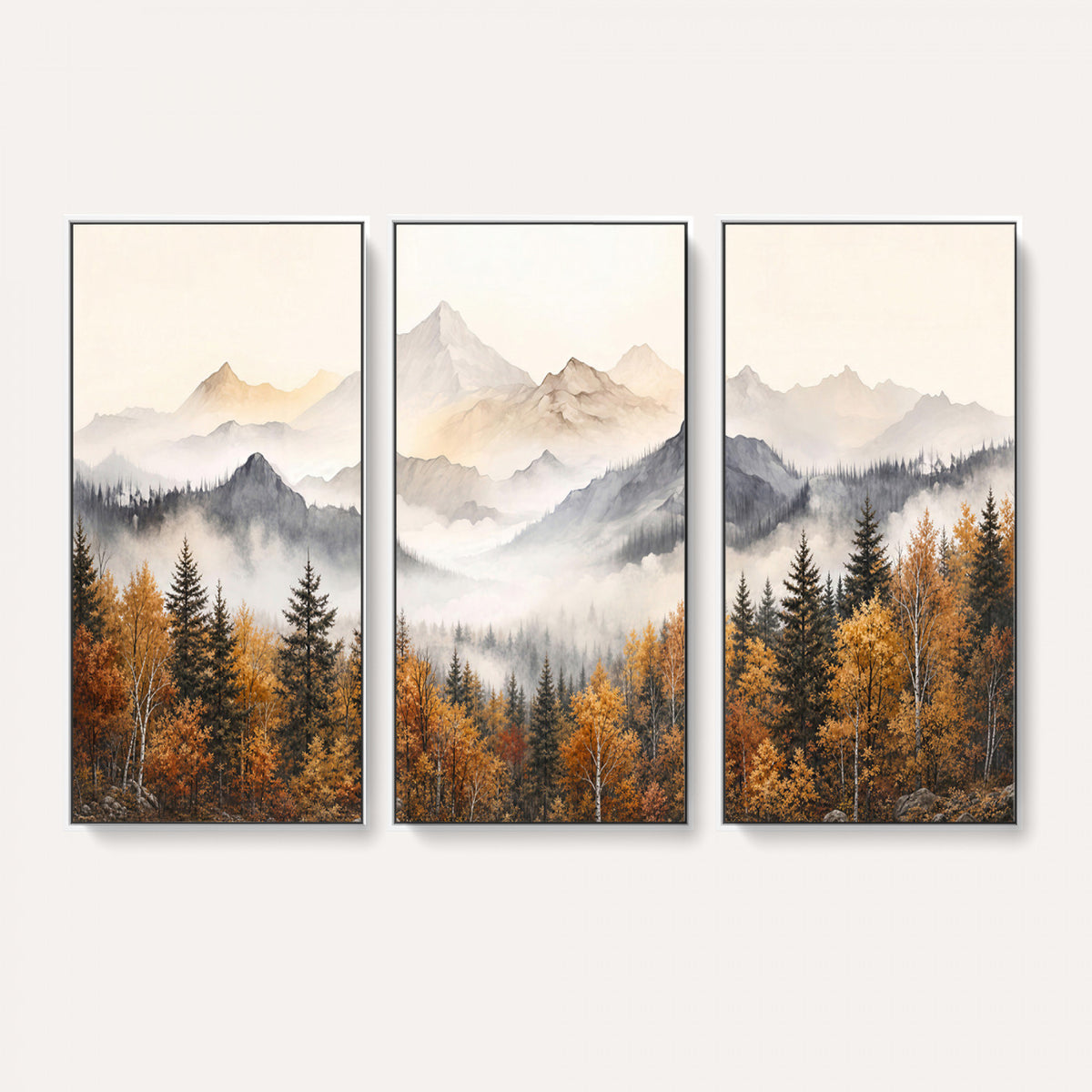 19544118-MGV-TP-30X20 - Misty Mountain Autumn Forest Canvas Wall Art - Watercolor Fall Nature Landscape Print
