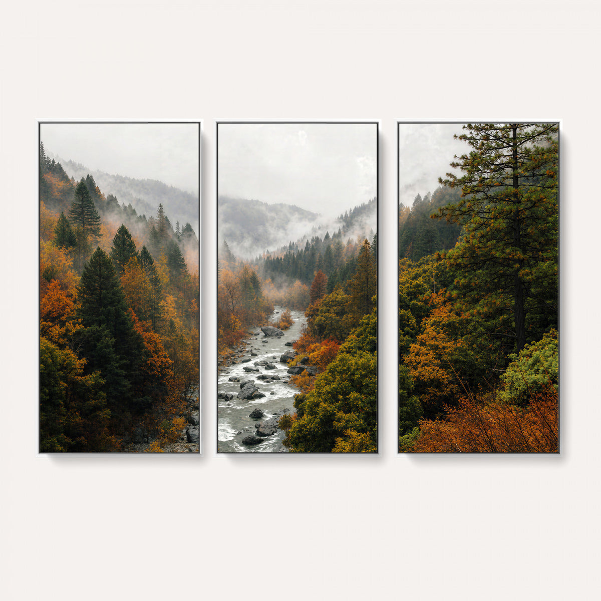 95540697-MGV-TP-30X20 - Misty River Mountain Valley Canvas Wall Art - Autumn Forest Landscape Nature Print