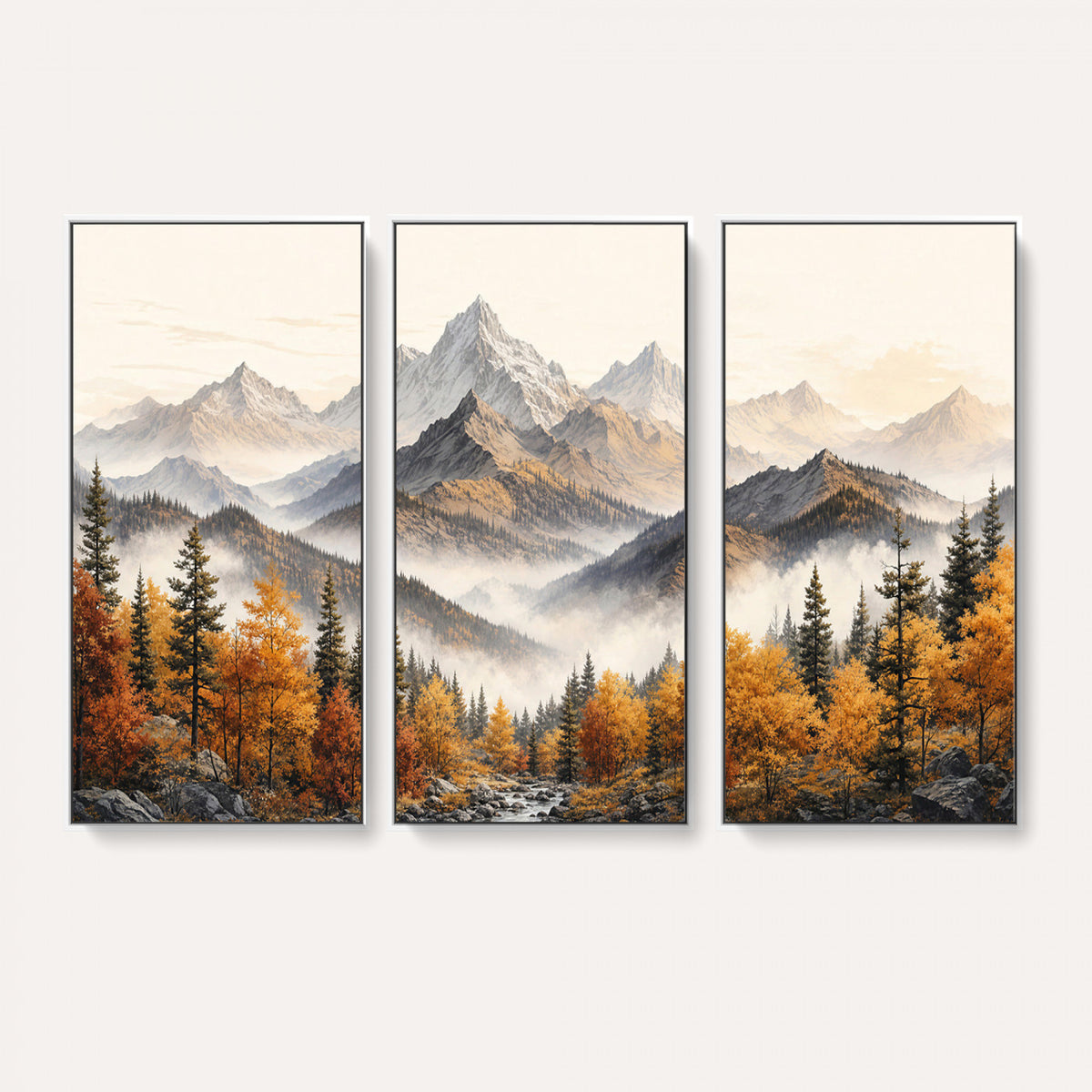 21309099-MGV-TP-30X20 - Extra Large Misty Mountain Autumn Forest Canvas Wall Art - Watercolor Fall Nature Landscape Print