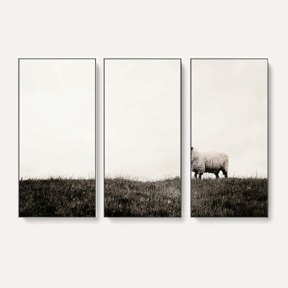 72749448-MGV-TP-30X20 - Minimalist Sepia Sheep Canvas Wall Art - Rustic Farmhouse Country Landscape Print
