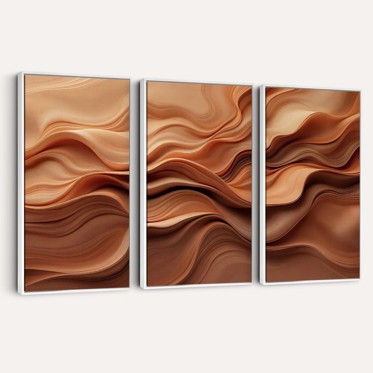 82230697-MGV-CV-36X24 - Modern Abstract Fluid Waves Canvas Wall Art - Minimalist Warm Terracotta Beige Sand Print