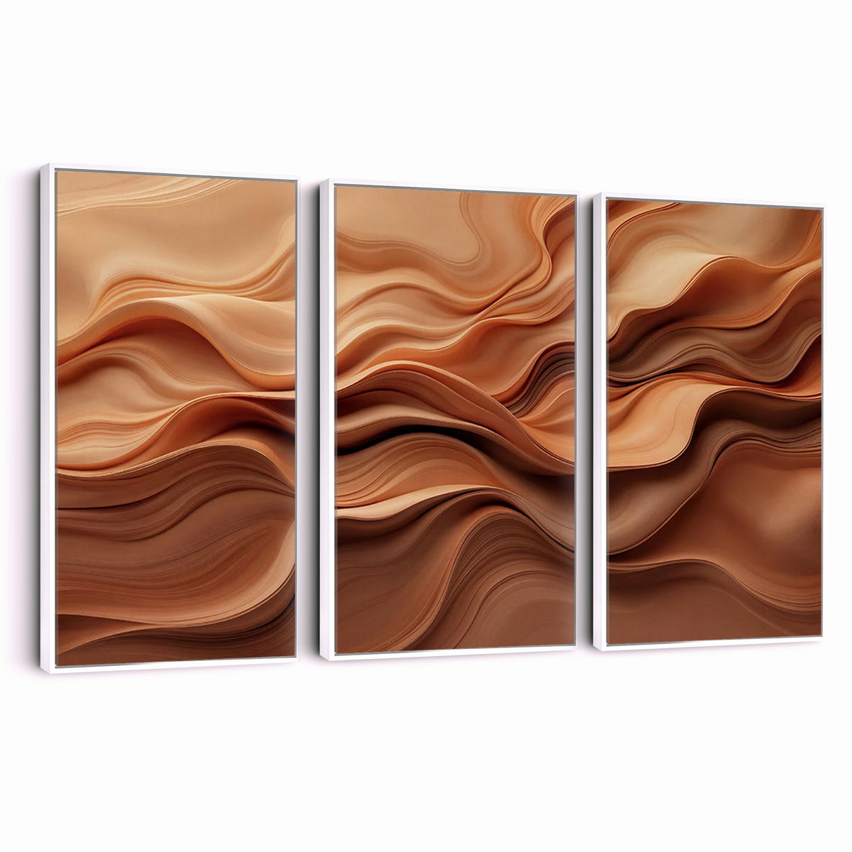 82230697-_Poster-30x20 - Modern Abstract Fluid Waves Canvas Wall Art - Minimalist Warm Terracotta Beige Sand Print