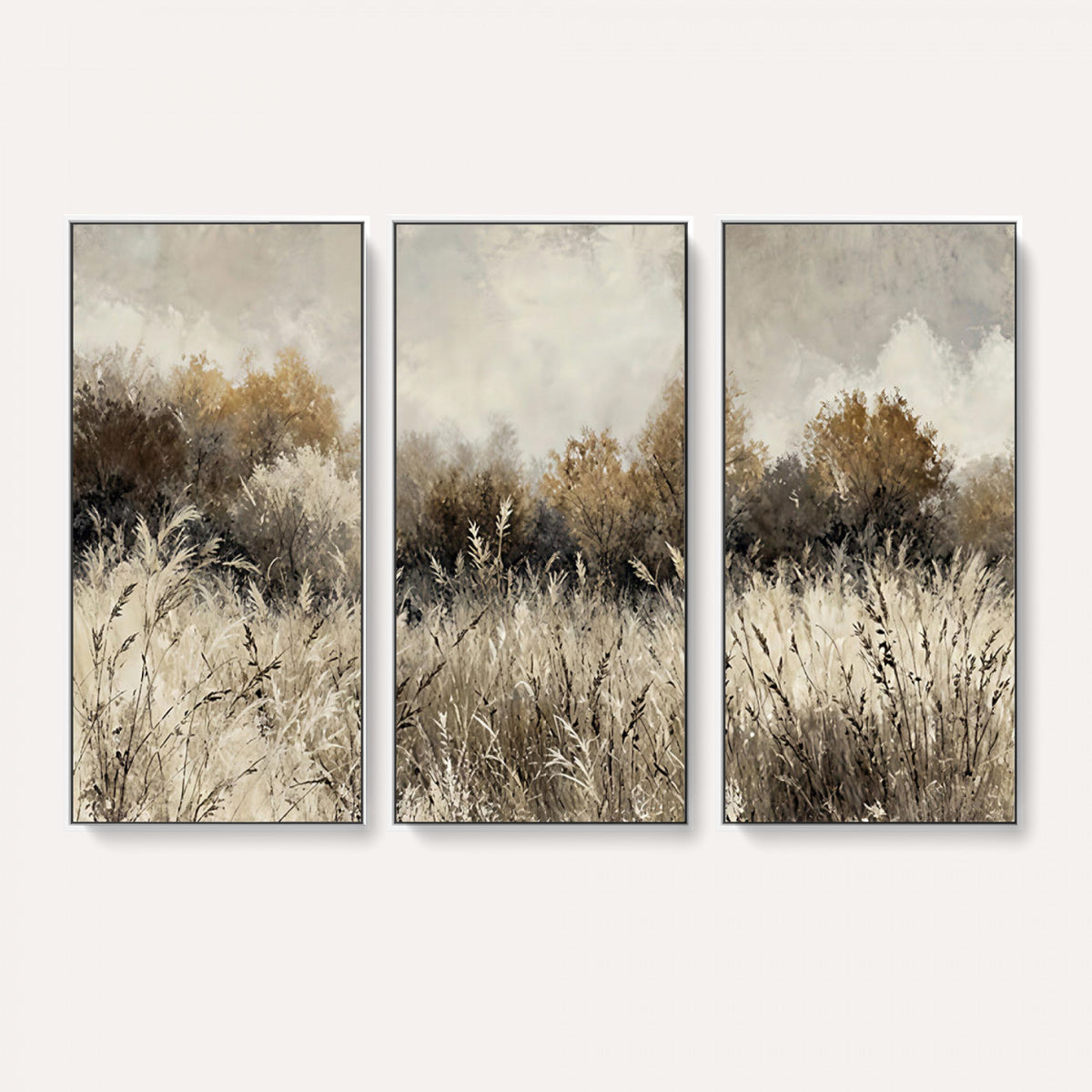 53959945-MGV-TP-30X20 - Muted Neutral Forest Landscape Canvas Wall Art - Vintage Rustic Wildflower Meadow Print