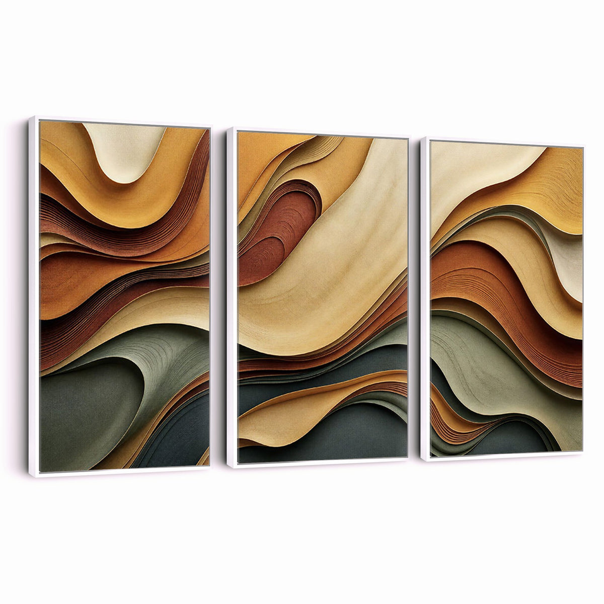 19337902-_Poster-30x20 - Modern Abstract Waves Canvas Wall Art - Minimalist Earthy Tone Living Room Decor