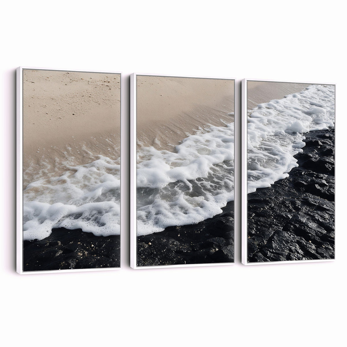 27448606-MGV-CV-24X16 - Ocean Wave Foam on Black Lava Rock Beach Canvas Wall Art Print