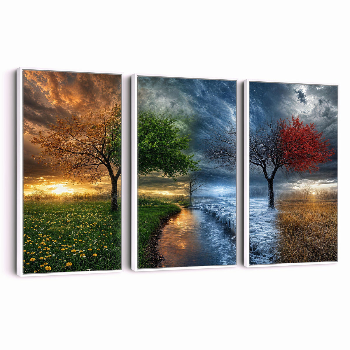 61895574-MGV-CV-24X16 - Four Seasons Tree Canvas Wall Art, Nature Landscape Canvas Print for Living Room