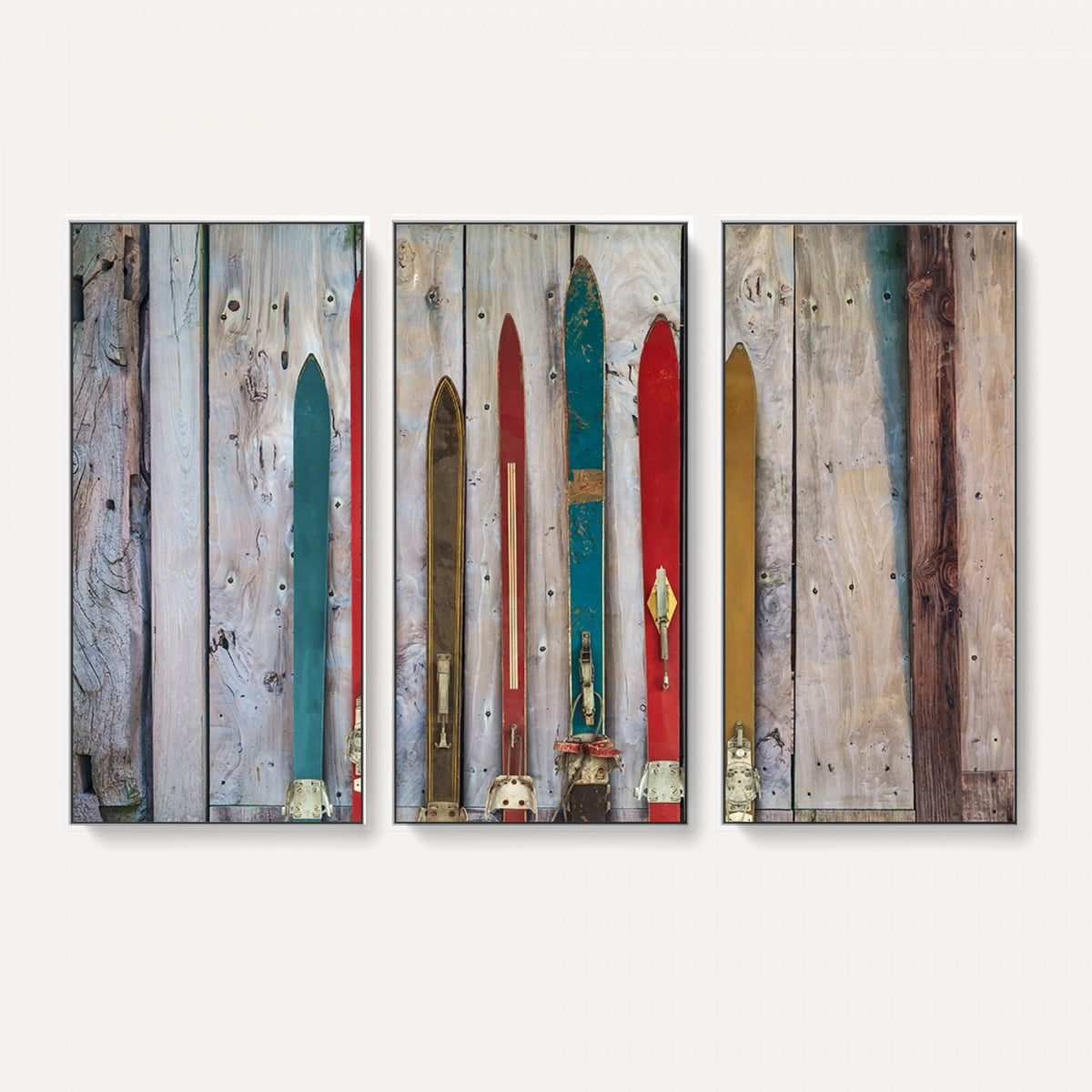 30640-MGV-CV-36X24 - Vintage Wooden Weathered Skis in Front of an Old Barn Wall Art Canvas Print