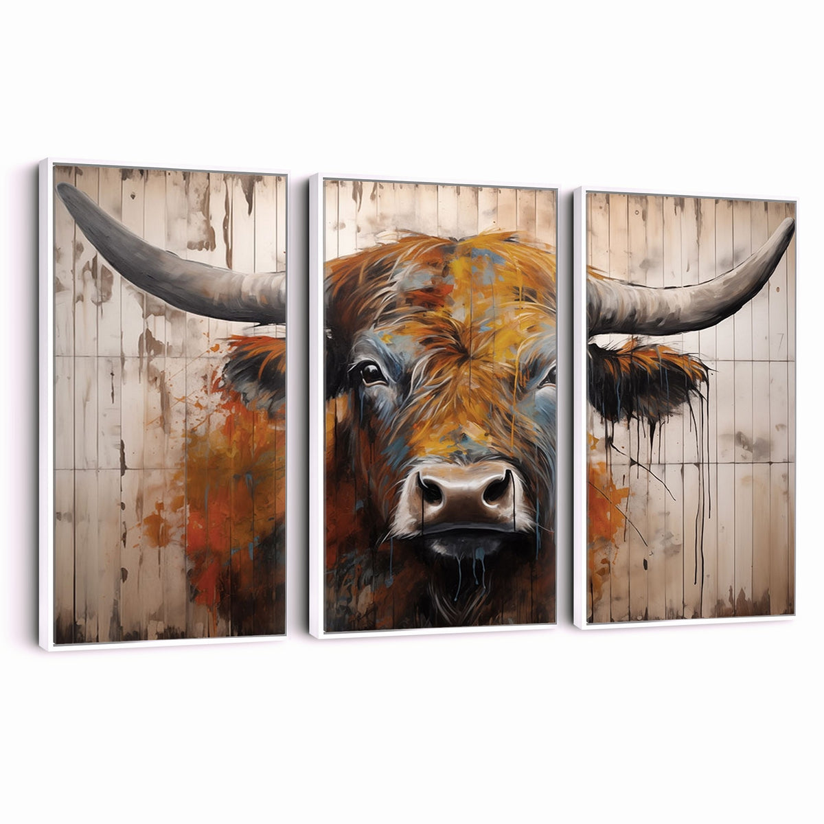 47284-MGV-CV-24X16 - Abstract Bull Highland Cow Canvas Wall Art Print
