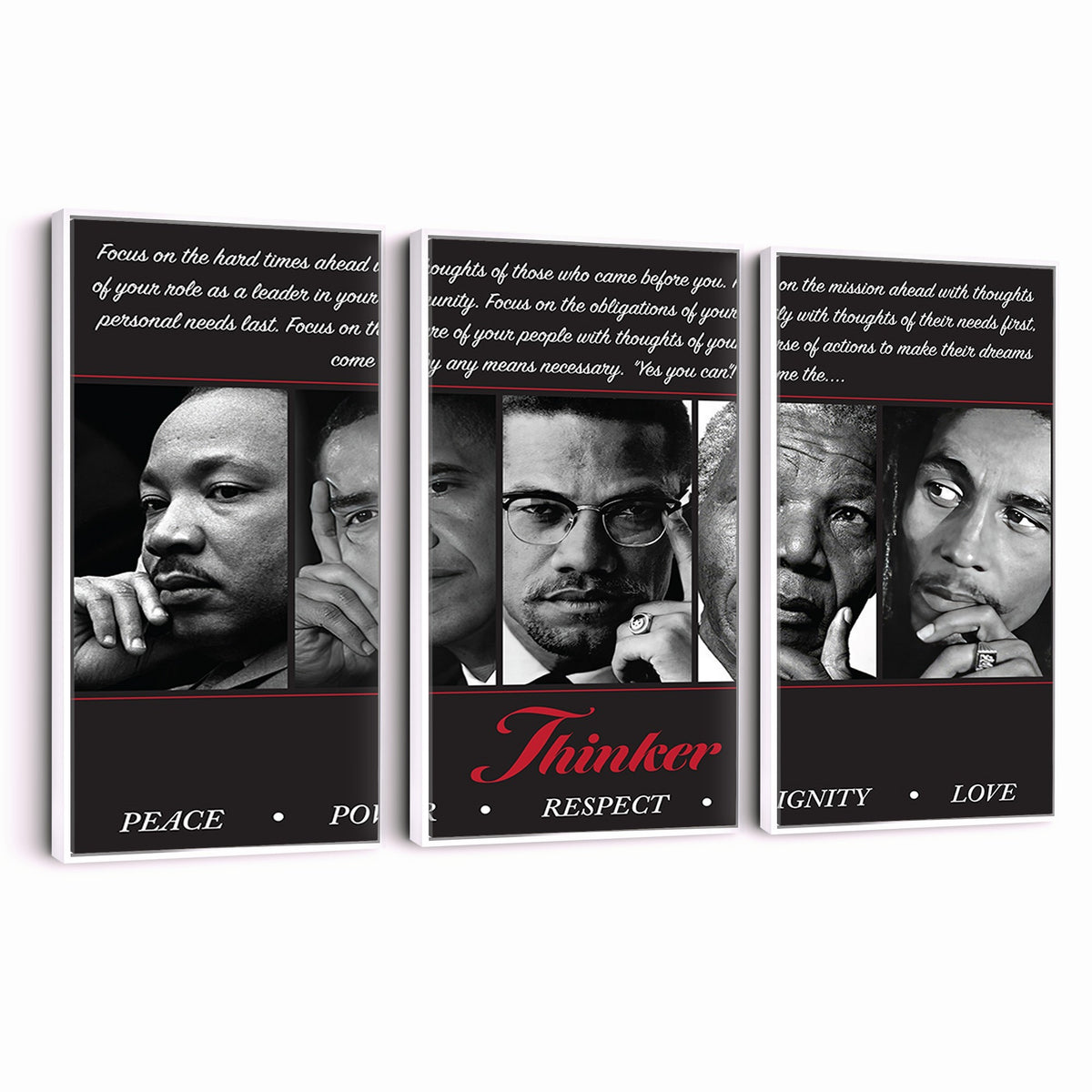 45112-MGV-CV-24X16 - Thinker Quintet Canvas Wall Art | Martin, Obama, Malcolm X, Mandela, Marley, Peace Power Respect Dignity Love