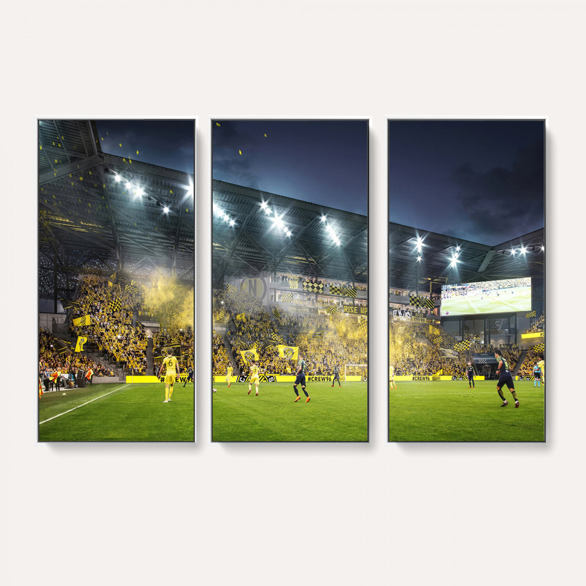 65820-MGV-CV-36X24 - Columbus Crew Stadium Match Triple Canvas Wall Art - Dynamic MLS Game Scene Canvas Wall Art