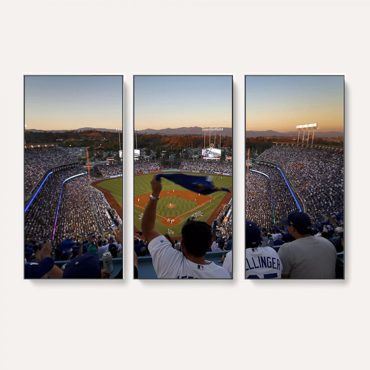 60162-MGV-CV-36X24 - Dodger Stadium Sunset Game Triple Canvas Wall Art, Los Angeles Dodgers MLB Match