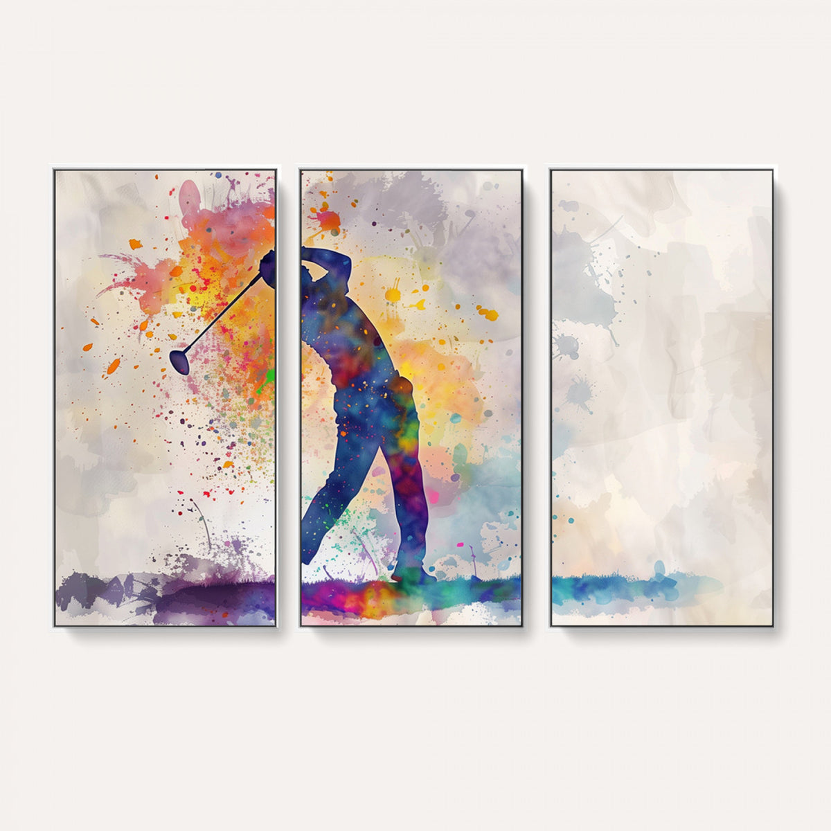 89625-MGV-CV-36X24 - Vibrant Watercolor Golf Swing Wall Art Canvas Print | Extra Large 3 Piece Canvas Wall Art