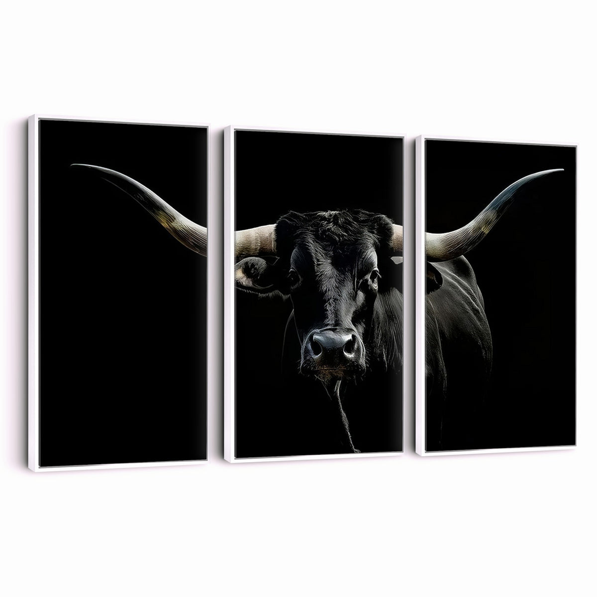 20679-MGV-CV-24X16 - Texas Black Longhorn Bull Wall Art Canvas Print, Western Cattle Rustic Decor