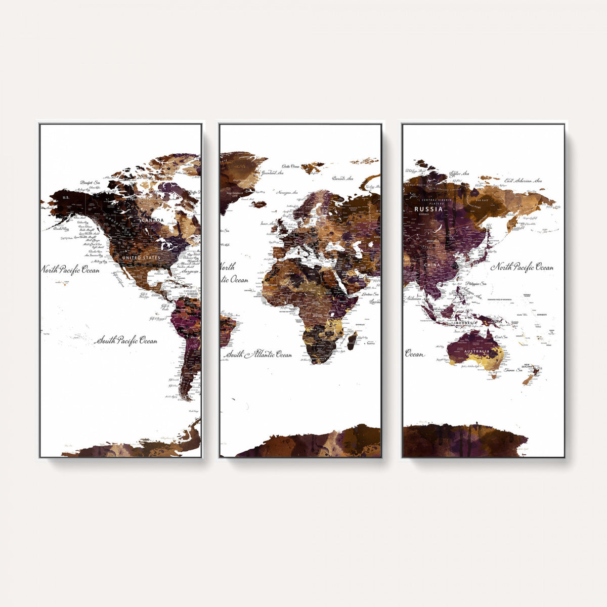 50611-PAN-FL-20X10 - World Map Canvas Print | Detailed Map of the World Wall Art