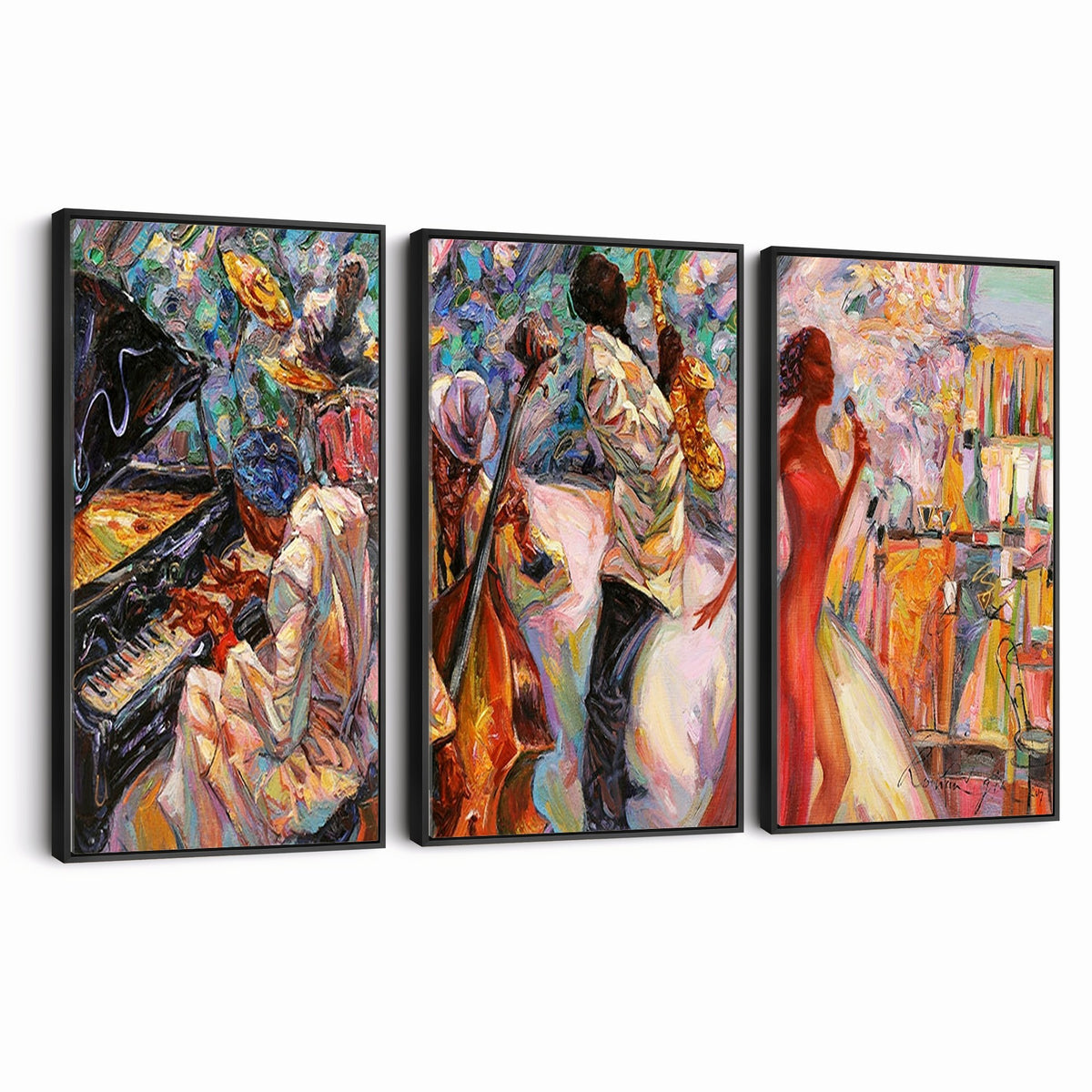 40574-_Poster-30x20 - Afro American Jazz Band Canvas Wall Art | 3 Panel Music Studio Decor