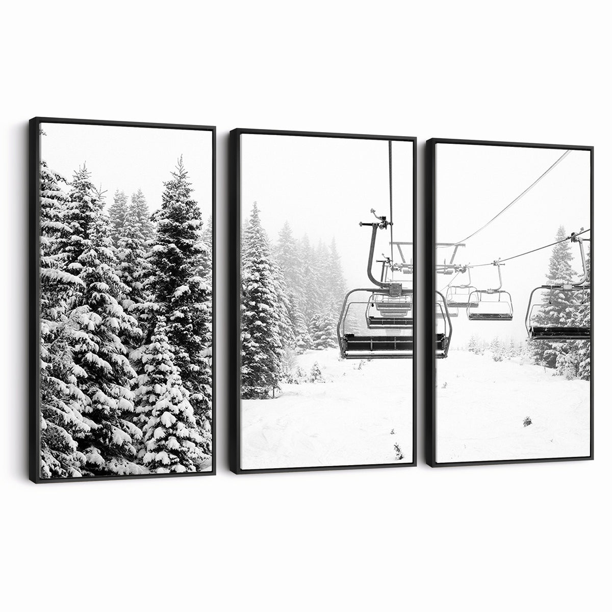 Ski Wall Art | Ski Lift Canvas Print with Snow Covered Spruce Trees, Winter Ski Resort Wall Art