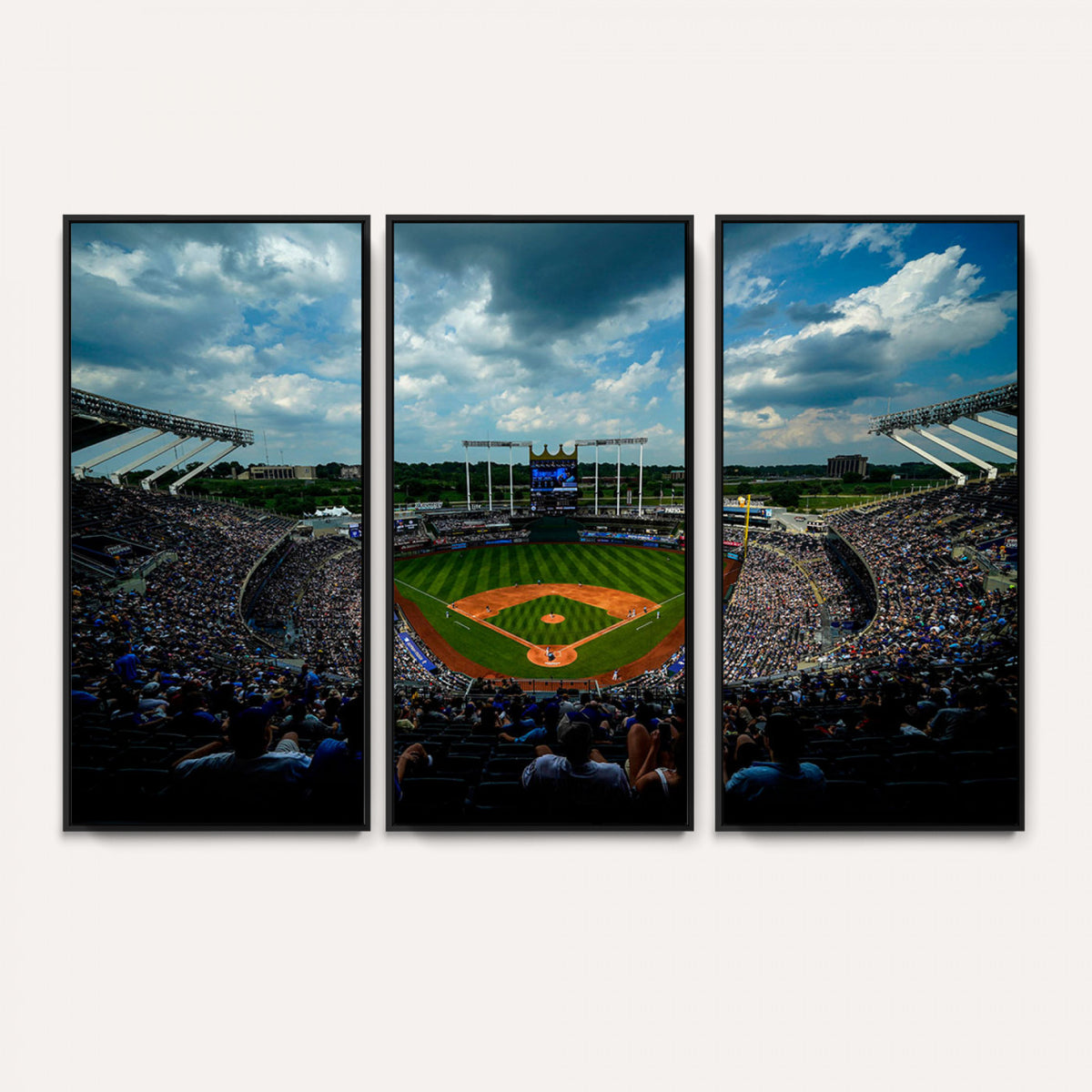 37127-MGV-CV-36X24 - 3-Panel Kauffman Stadium Wall Art Print | Large Kansas City Royals Baseball Canvas