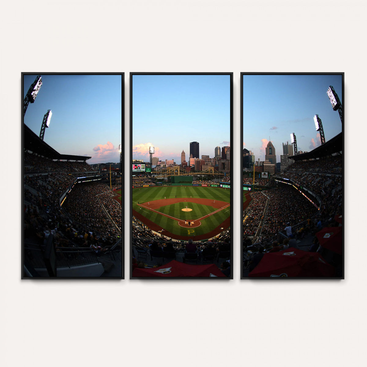 67670-MGV-CV-36X24 - PNC Park Evening Game Triple Canvas Wall Art | Pittsburgh Pirates MLB Stadium