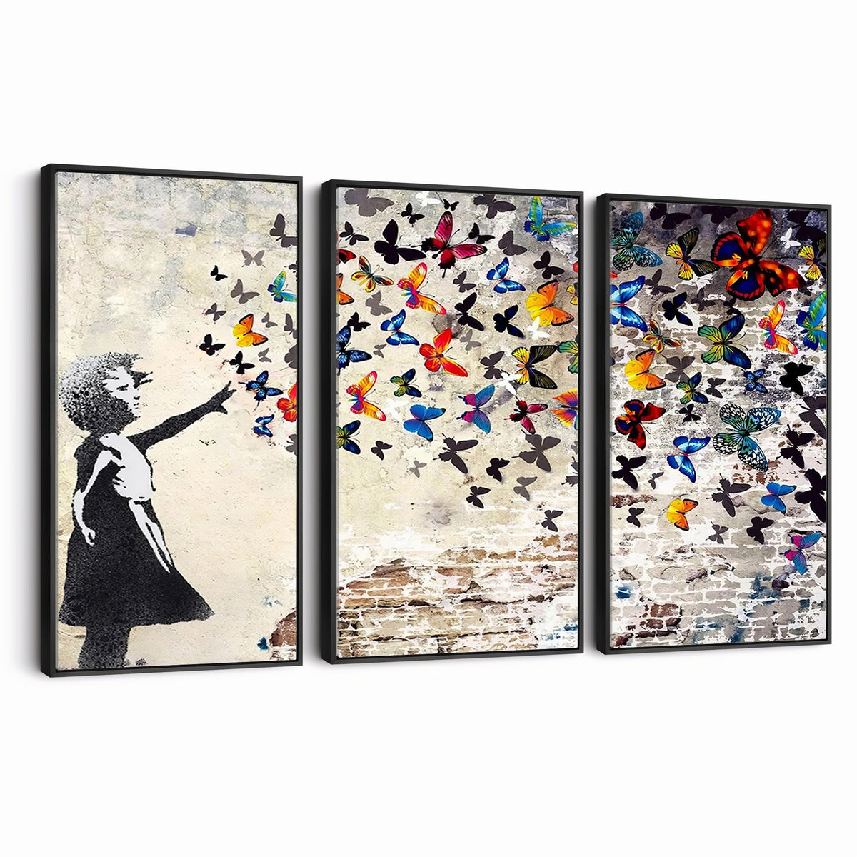 97895-MGV-CV-24X16 - Banksy Graffiti Wall Art Canvas Print, Girl Releasing Vibrant Butterflies