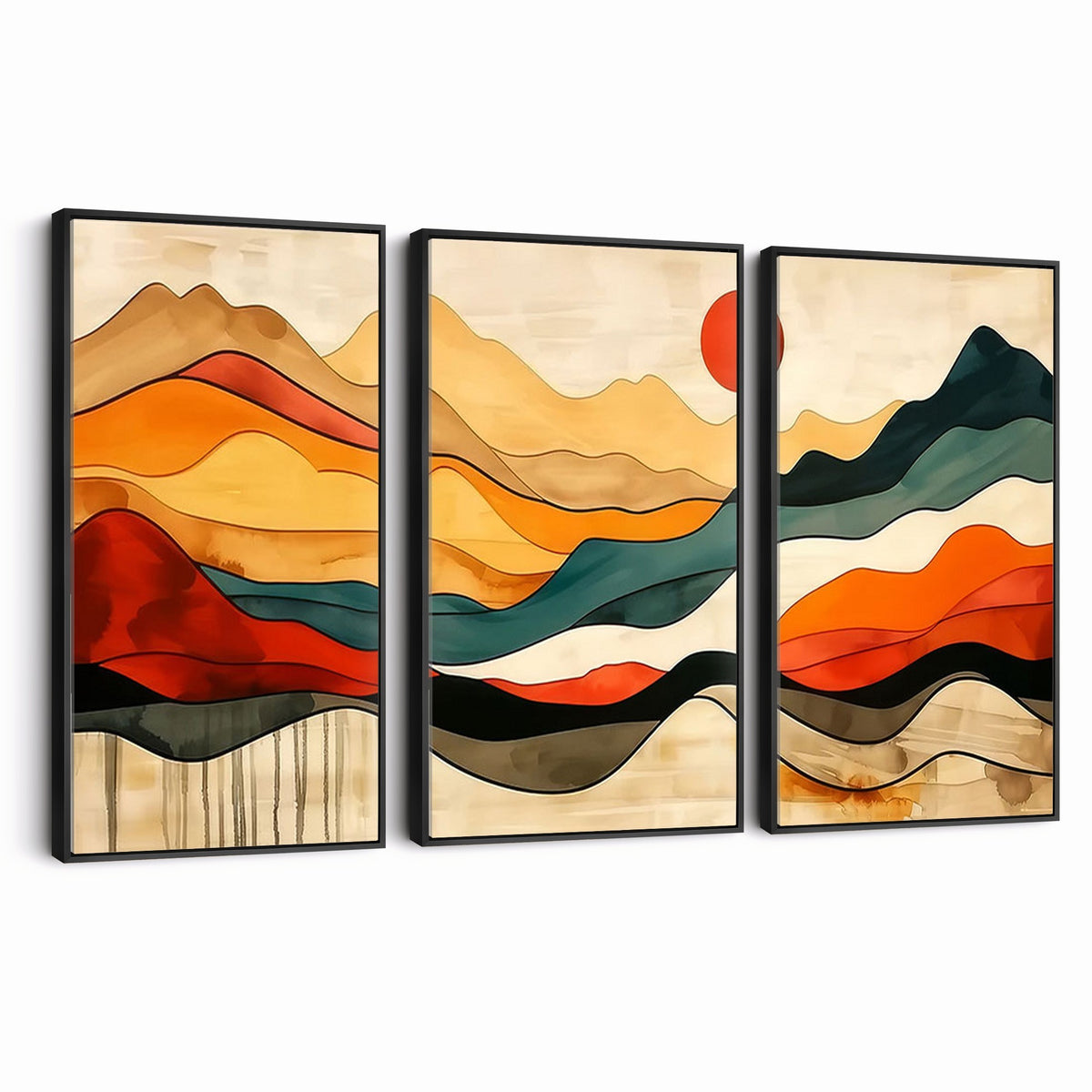23241-MGV-CV-24X16 - Mid Century Wall Art Print, Abstract Woodland Mountain Print, Panoramic Modern Art