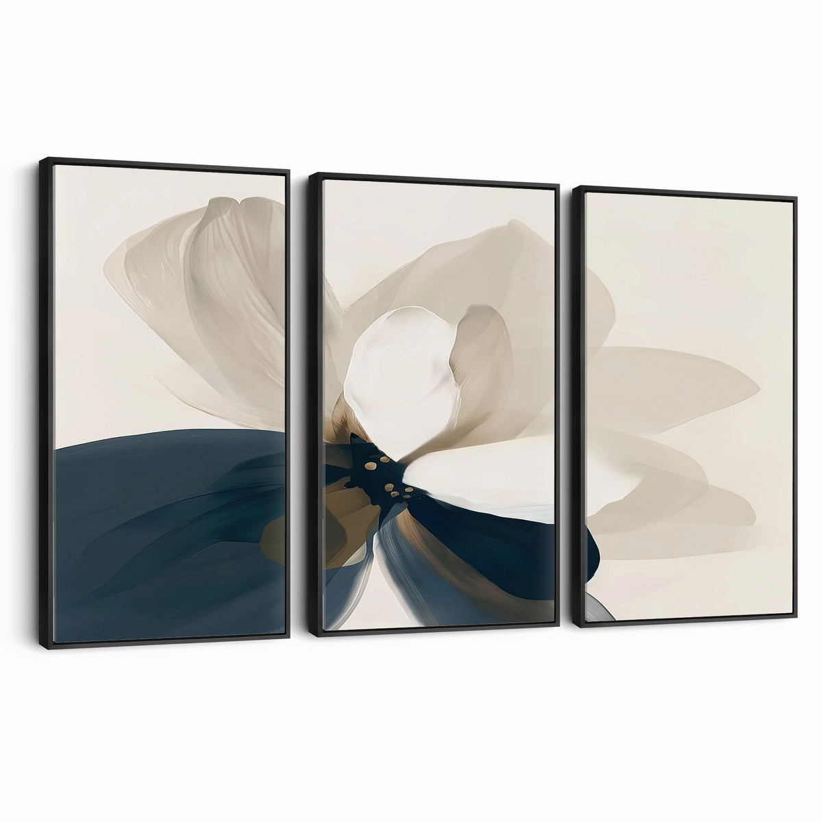 42188901-MGV-CV-24X16 - Minimal Flower Wall Art Canvas Print | Framed Beige and Navy Bloom