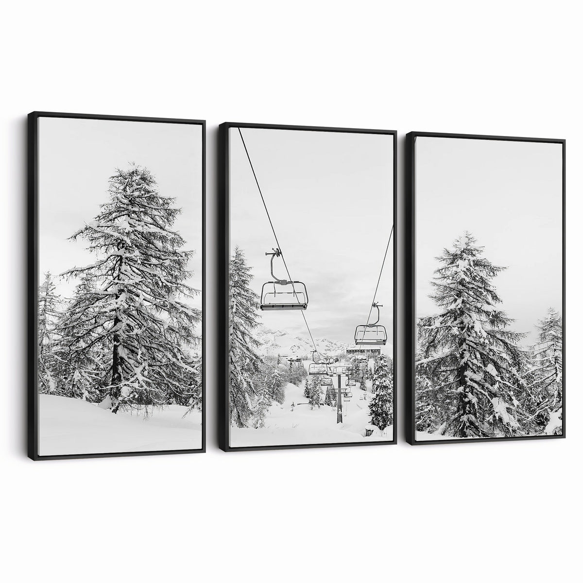 55003599D-MGV-CV-24X16 - Ski Lift Wall Art | Framed Snowy Mountain Canvas Artwork
