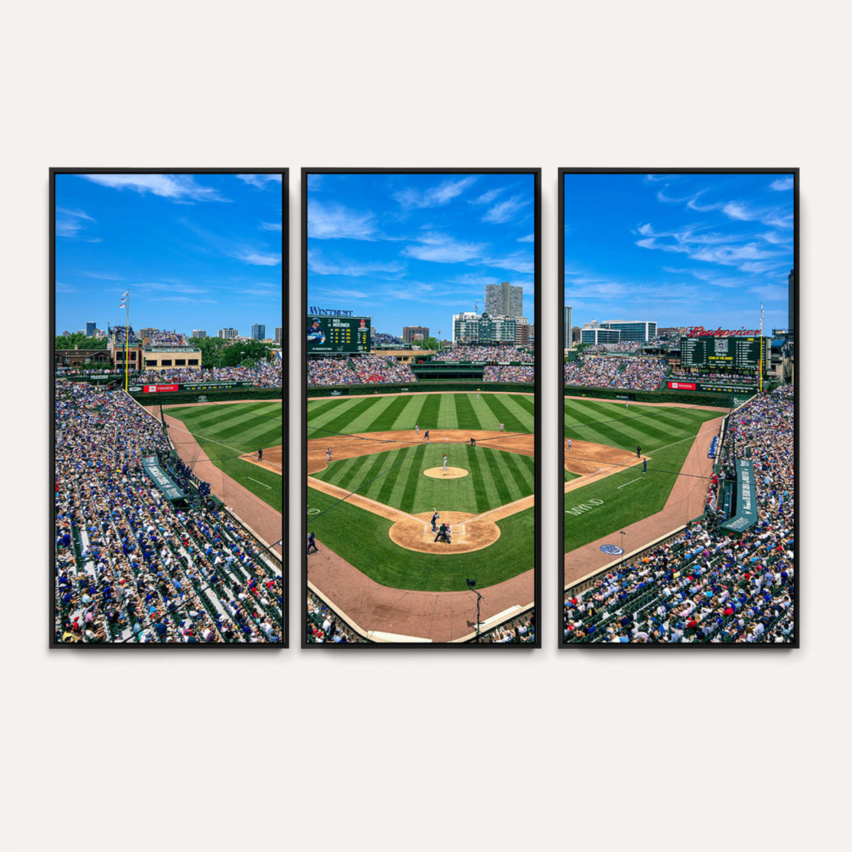 35800083-MGV-CV-36X24 - Wrigley Field Baseball Stadium Canvas Wall Art – Packed Crowd Sports Stadium City Skyline Artwork for Home Office