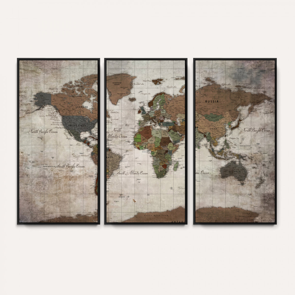 65393892-MGV-CV-36X24 - World Map Wall Art Canvas Print, Modern Decorative Framed Map Artwork Prints for Living Room, Office, Bedroom Wall Decor