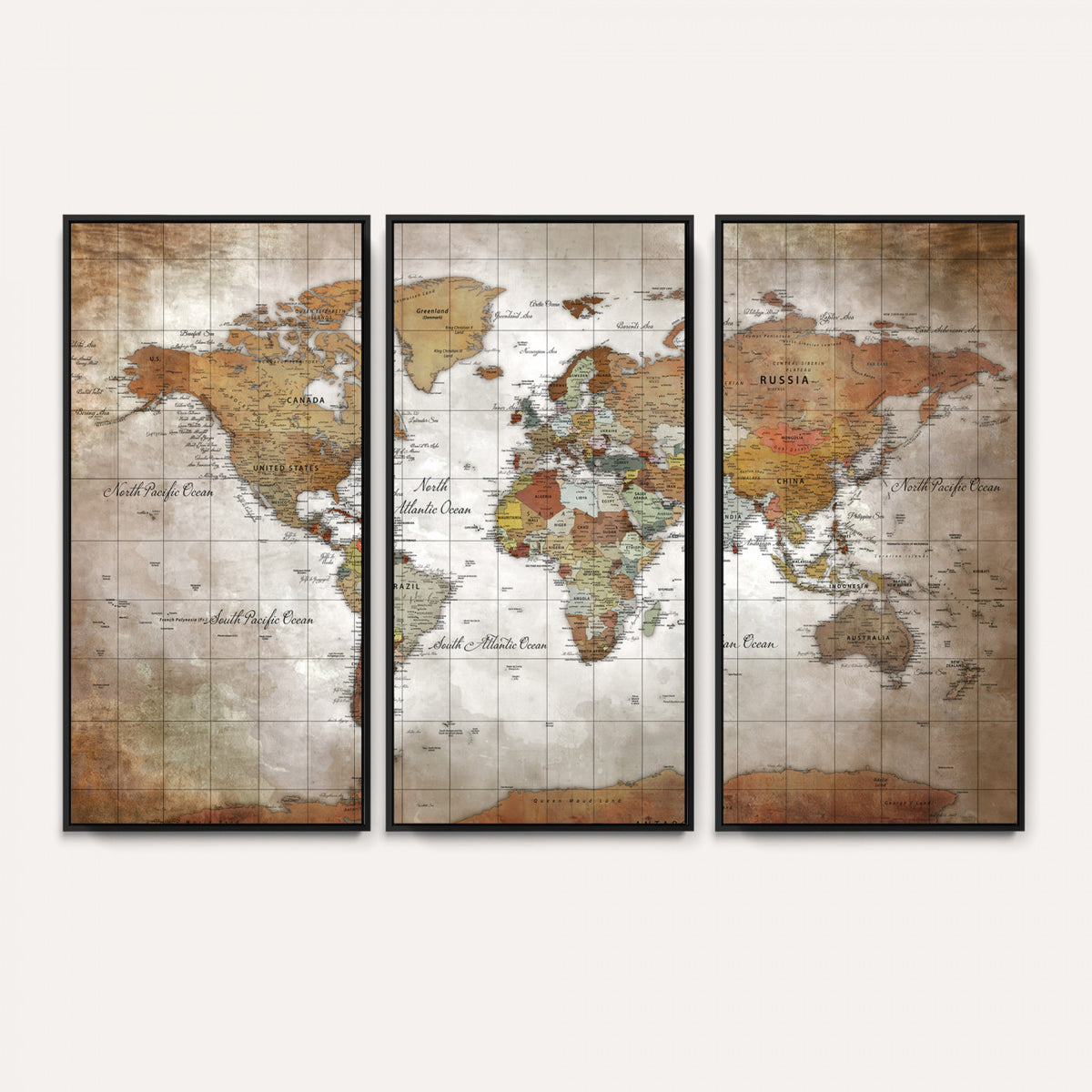 51643807-MGV-CV-36X24 - World Map Wall Art Canvas Print, Modern Decorative Framed Map Artwork Prints for Living Room, Office, Bedroom Wall Decor