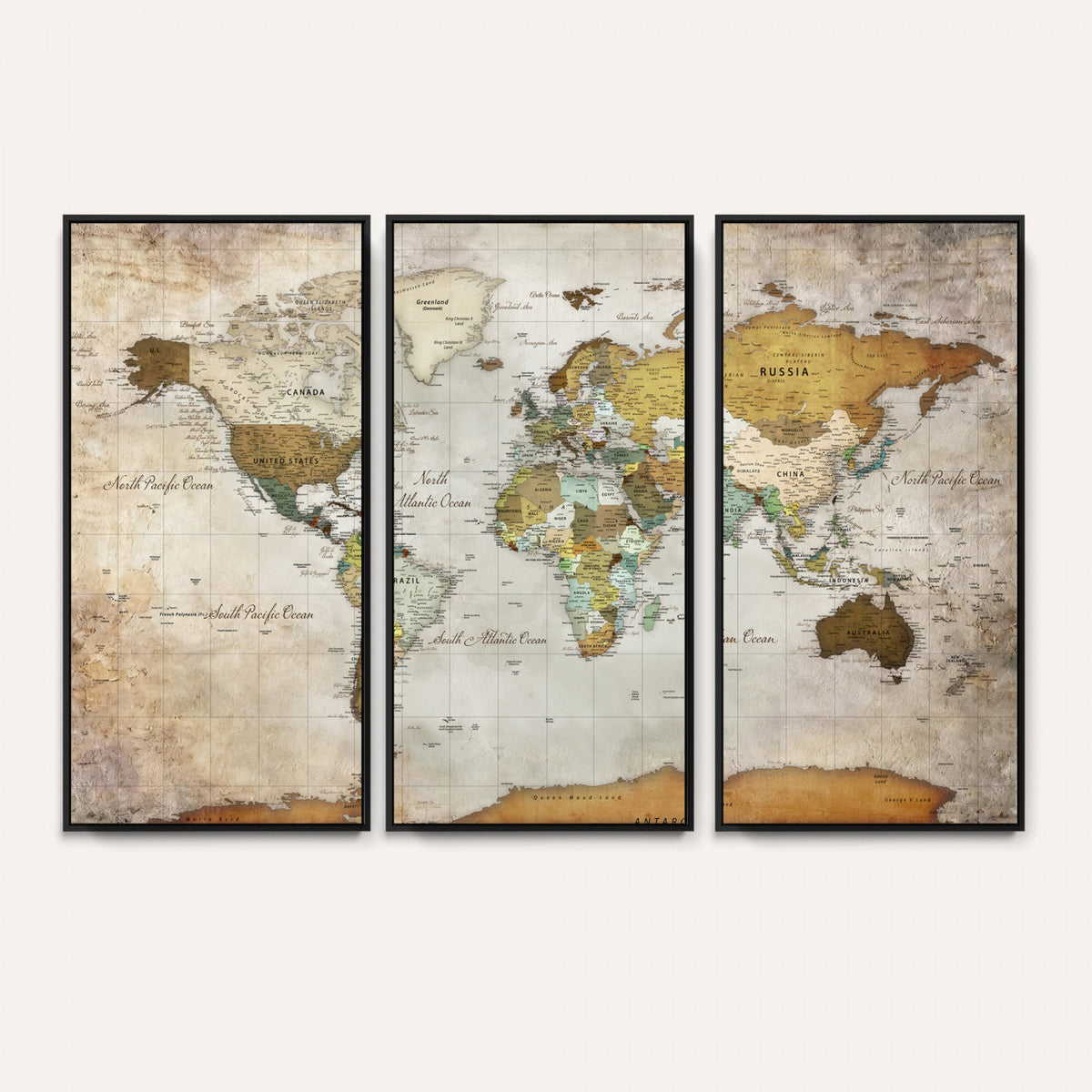 86108417-MGV-CV-36X24 - World Map Wall Art Canvas Print, Modern Decorative Framed Map Artwork Prints for Living Room, Office, Bedroom Wall Decor