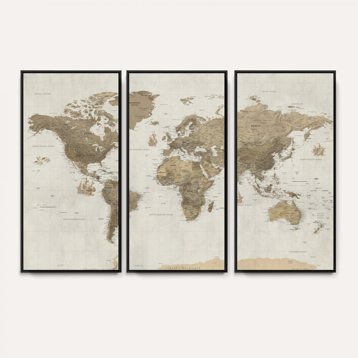 28283260-MGV-CV-36X24 - Detailed World Map Wall Art Canvas Print
