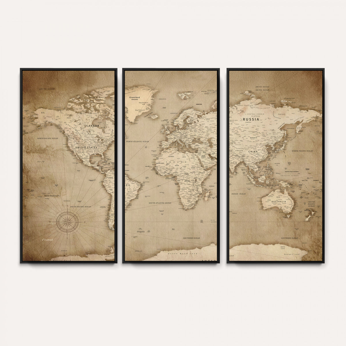 34795134-MGV-CV-36X24 - World Map Wall Art Canvas Print, Modern Decorative Framed Map Artwork Prints for Living Room, Office, Bedroom Wall Decor