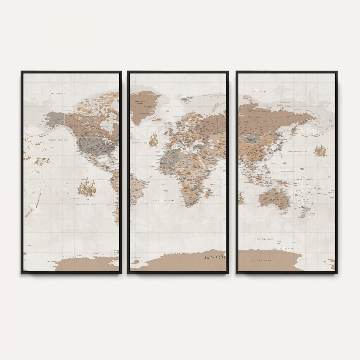 85057279-MGV-CV-36X24 - Framed Large World Map Canvas Print for Office Decor