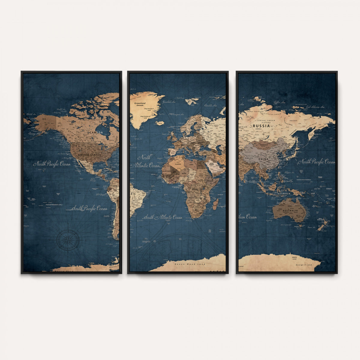 69886352-MGV-CV-36X24 - World Map Wall Art Canvas Print, Modern Decorative Framed Map Artwork Prints for Living Room, Office, Bedroom Wall Decor