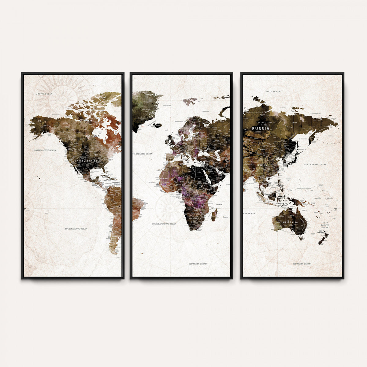 77651968-MGV-CV-36X24 - Watercolor World Map Print - Large Wall Art Canvas Print for