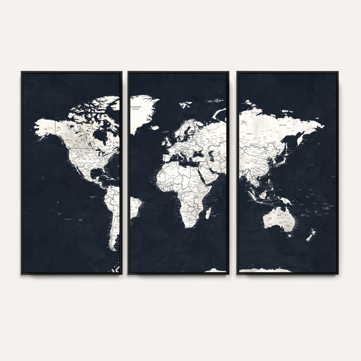 11963807-MGV-CV-36X24 - Black World Map Wall Art Canvas Print for Home Office and Meeting Room Decor