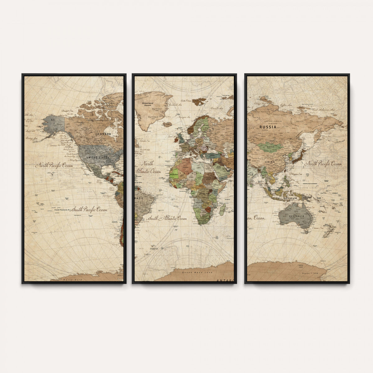 16856902-MGV-CV-36X24 - Vintage World Map Canvas Wall Art - Rustic Grunge Texture