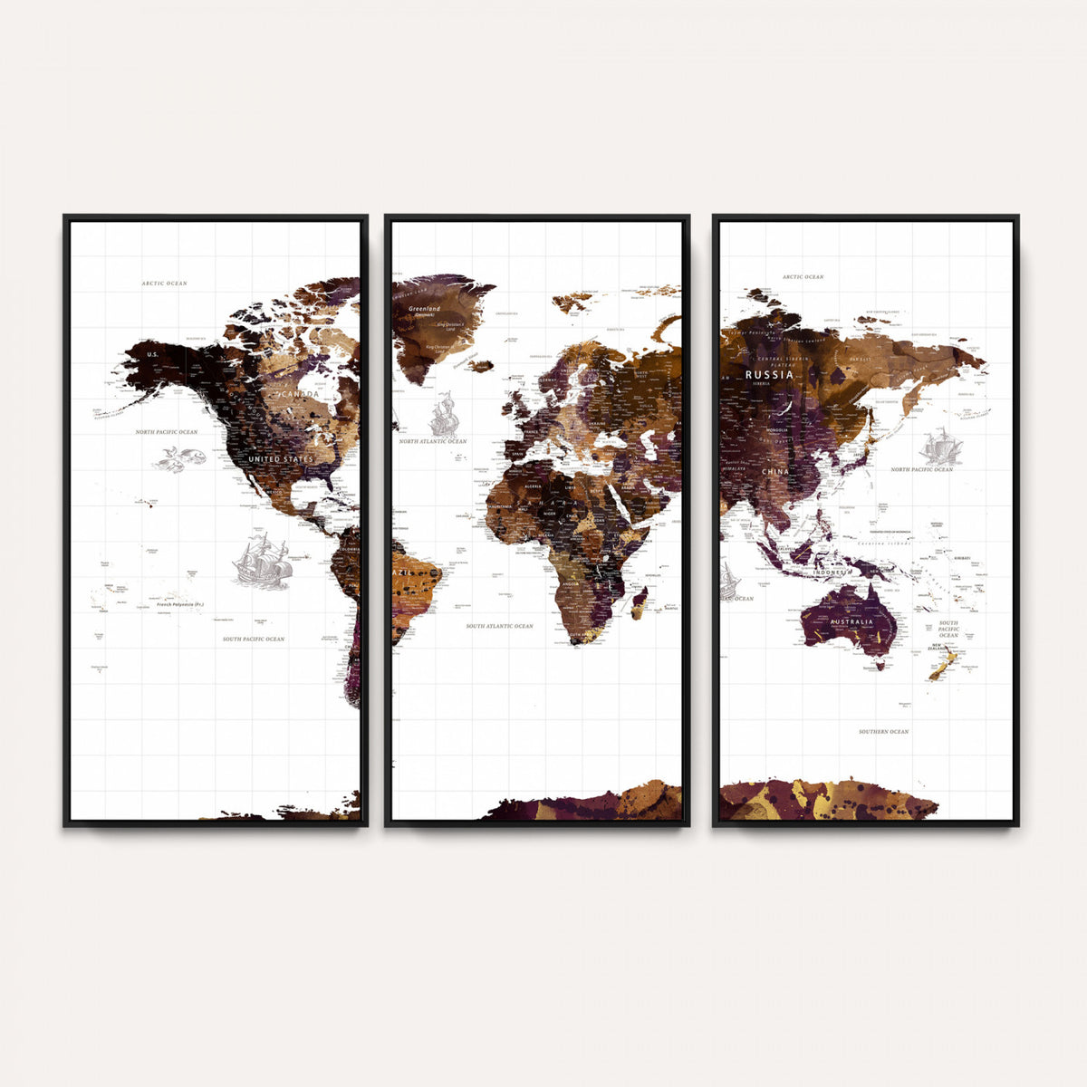 34792695-MGV-CV-36X24 - Rustic World Map Wall Art Canvas Print | Large Vintage Blue World Map on Wood Grain Style Background