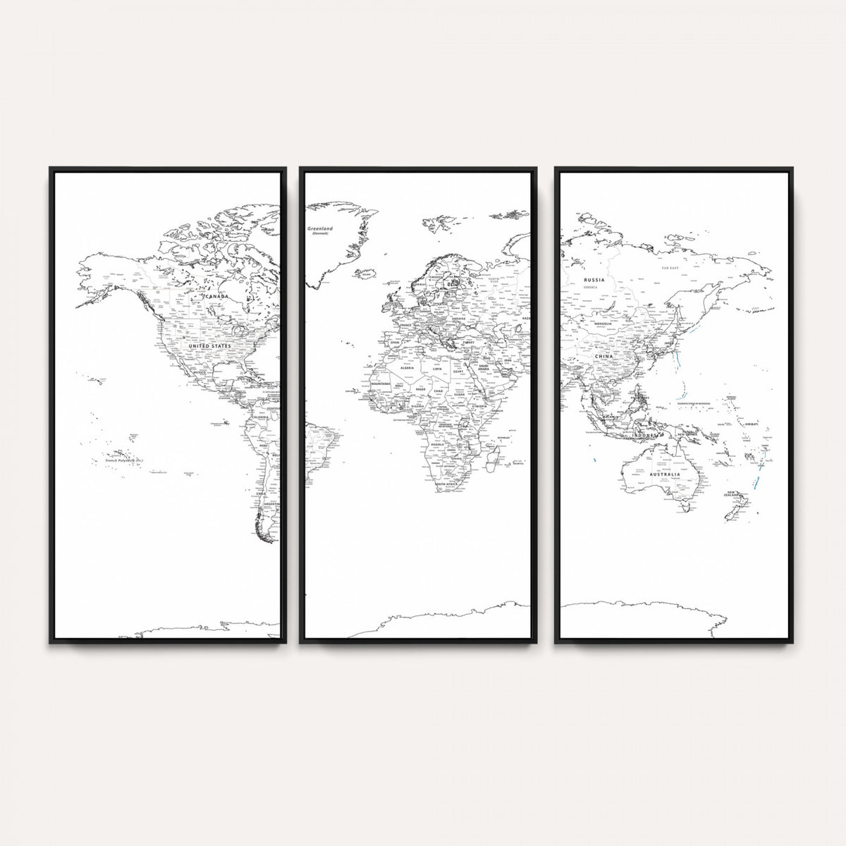 21002736-MGV-CV-36X24 - World Map Canvas Print, Framed Modern Detailed Map of the World for Home or Office