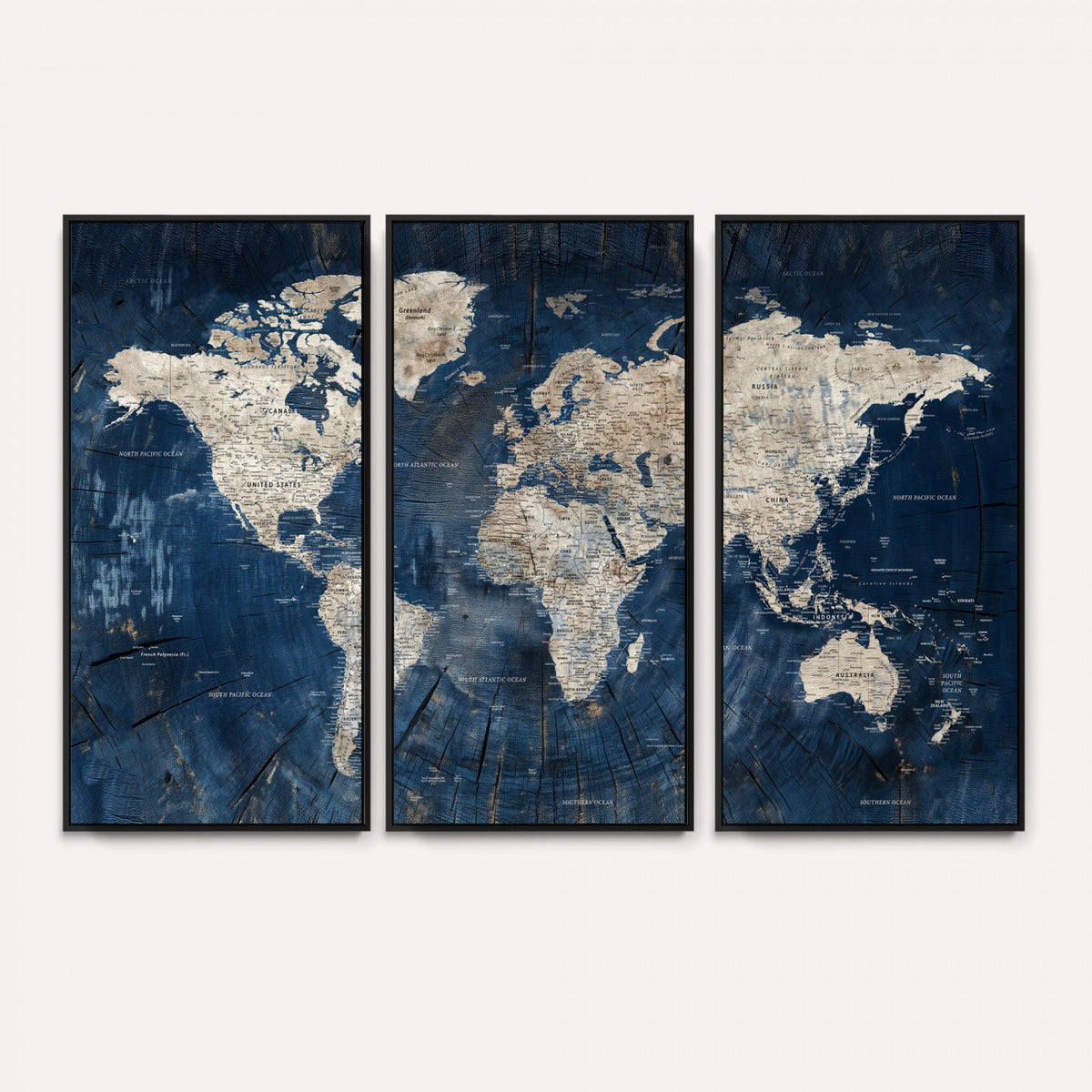 56126010-MGV-CV-36X24 - Large Blue World Map Wall Art Canvas Print for Home Office