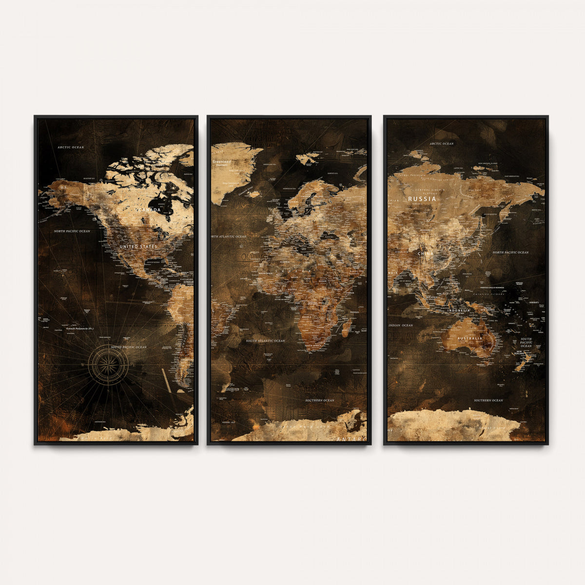97742922-MGV-CV-36X24 - World Map Canvas Print, Modern Decorative Framed Map Artwork