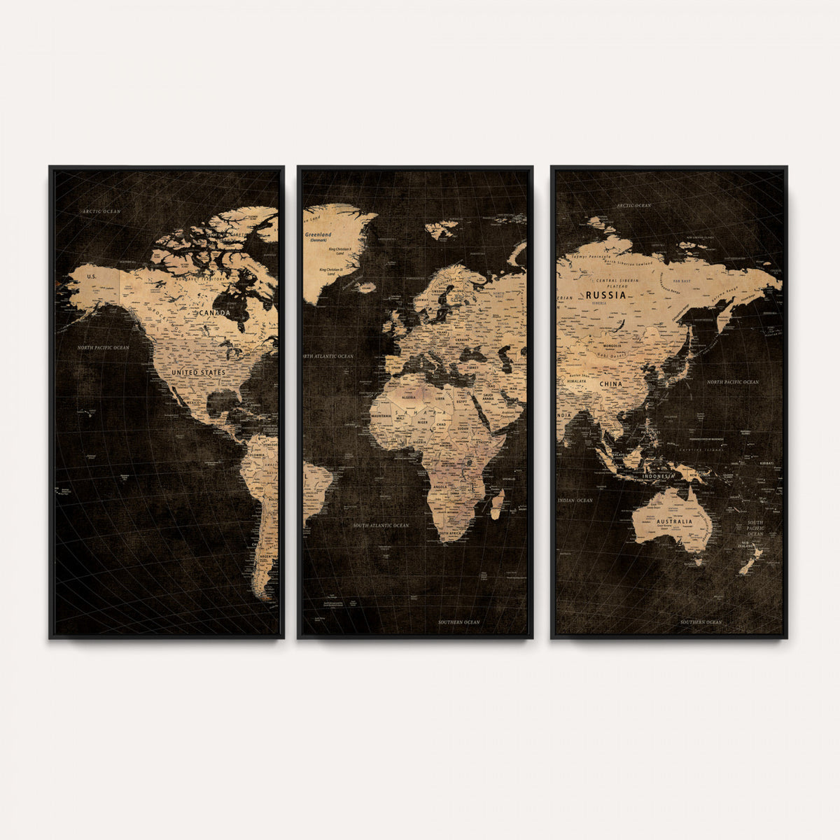 15118265-MGV-CV-36X24 - Brown World Map Canvas Print | Modern Travel Map Wall Art