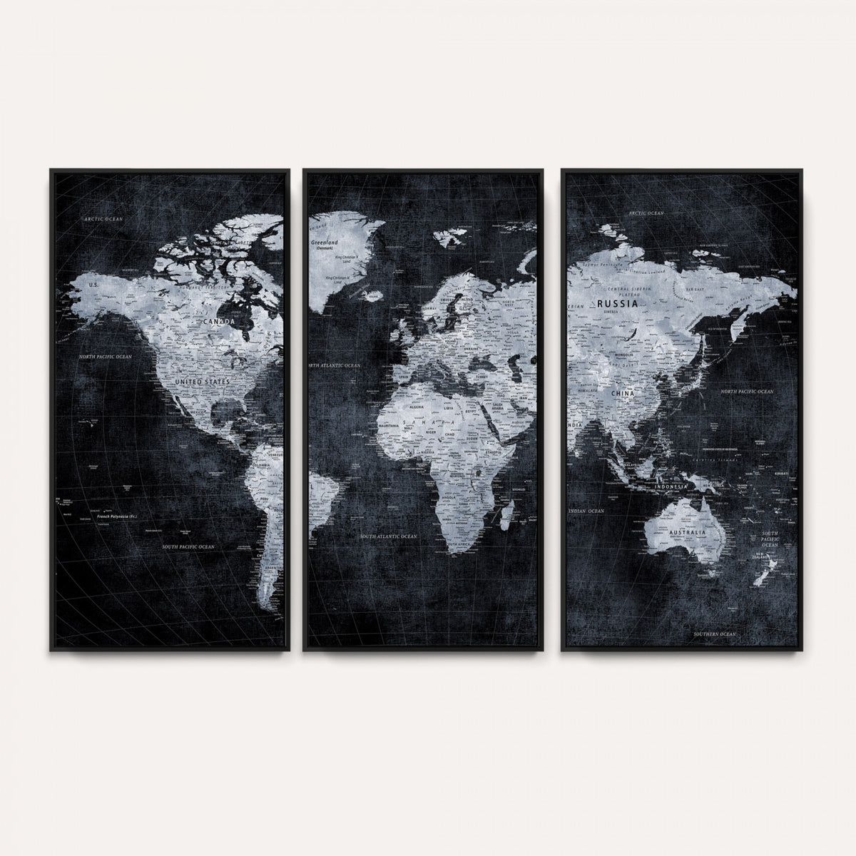 86893704-MGV-CV-36X24 - Black World Map Canvas Print | Detailed Map for Couples and Anniversary Gift